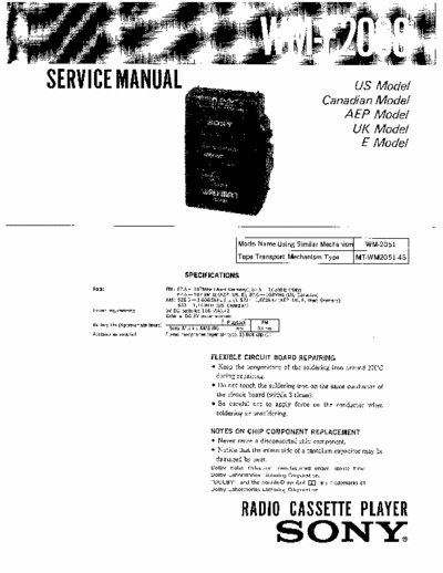 Sony WM-F2068 Service Manual for Sony Stereo Cassette Player (Walkman) WM-F2068.