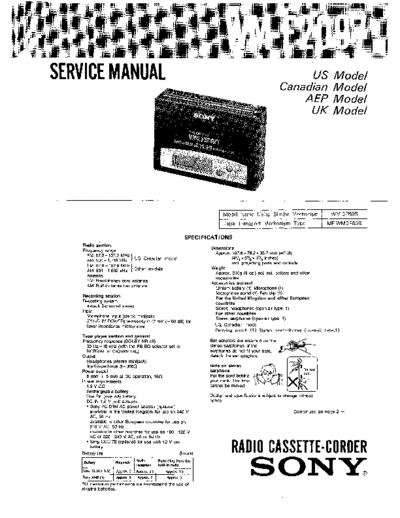 Sony WM-2097 Service Manual for Sony Stereo Cassette Player (Walkman) WM-F2097.