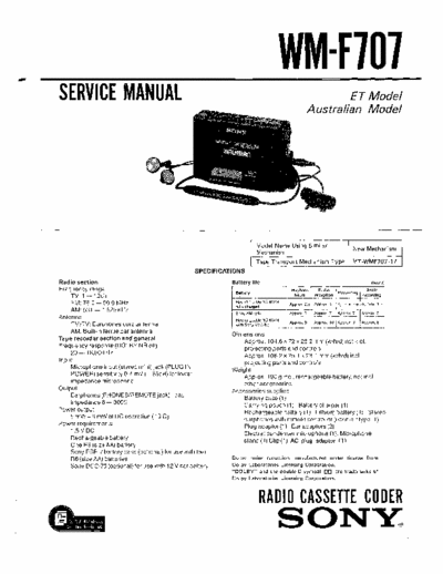 Sony WM-F707 Service Manual for Sony Stereo Cassette Player (Walkman) WM-F707.