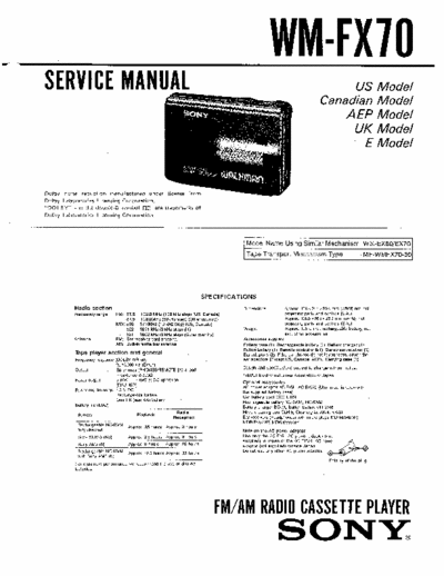 Sony WM-FX70 Service Manual for Sony Stereo Cassette Player (Walkman) WM-FX70.