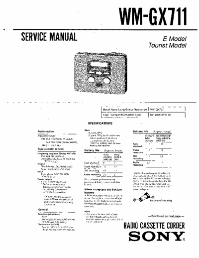 Sony WM-GX711 Service Manual for Sony Stereo Cassette Player (Walkman) WM-GX711.