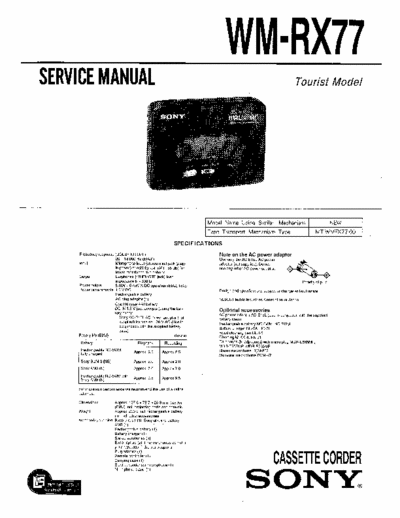 Sony WM-RX77 Service Manual for Sony Stereo Cassette Player (Walkman) WM-RX77.