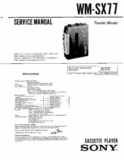 Sony WM-SX77 Service Manual for Sony Stereo Cassette Player (Walkman) WM-SX77.