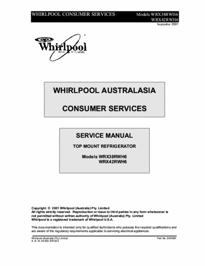 whirlpool WRX38-42RWH6 whirlpool WRX38-42RWH6 service manual