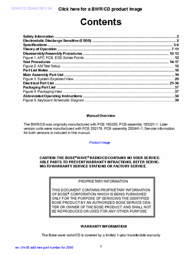 Bose Wave radio/ CD Service Manual Wave Radio CD