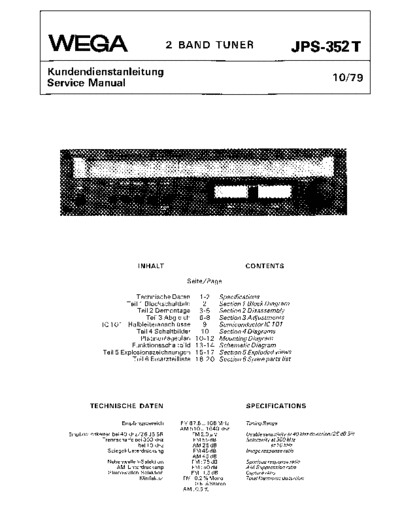 Wega 2 Band Tuner JPS-352 T service manual