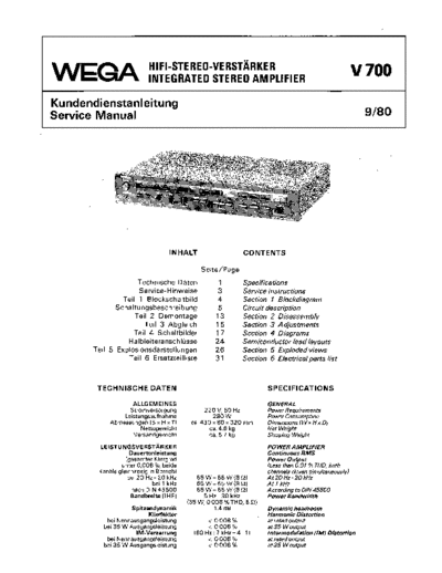 Wega HiFi-Stereo-Verstaerker V 700 service manual