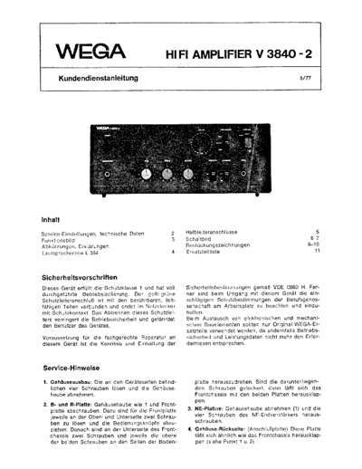Wega HiFi Amplifier V 3840-2 service manual