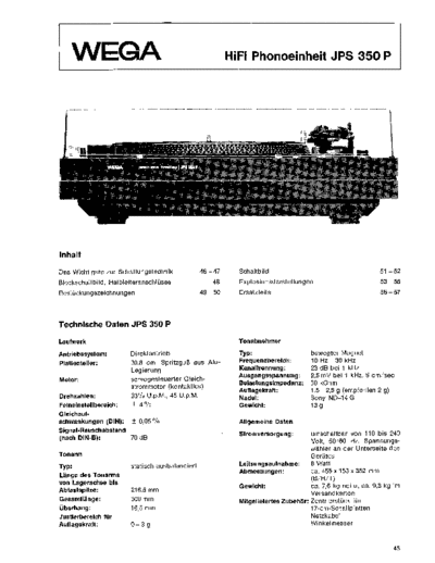 Wega hifi Phonoeinheit JPS 350 P service manual