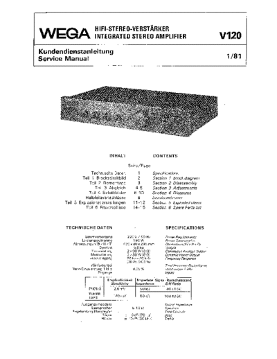 Wega HiFi-Stereo-Verstaerker V120 service manual