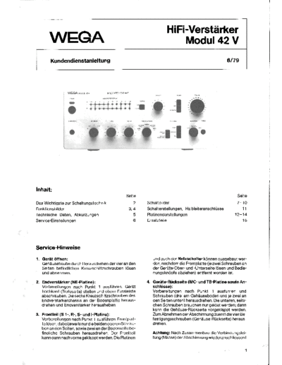 Wega HiFi Verstaerker Modul 42 V service manual