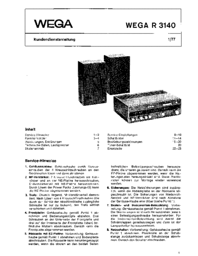 Wega R 3140 service manual