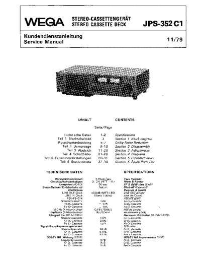 Wega Stereo Cassettengeraet JPS-352 C1er JPS 352 V100 service manual