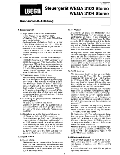 Wega Steuergeraet 3103 3104 service manual