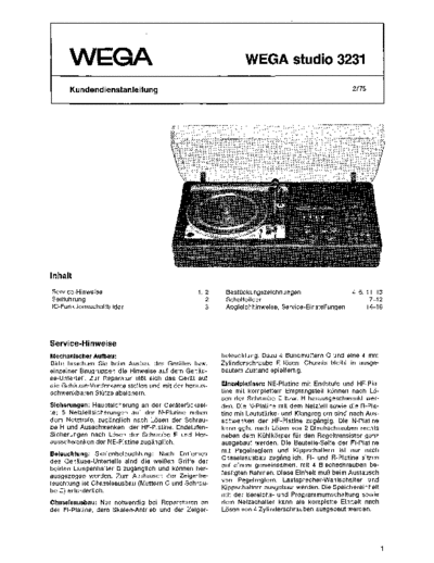 Wega studio 3231 service manual