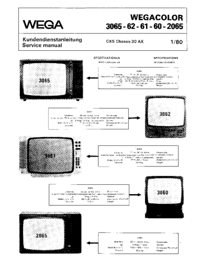 Wega Wegacolor 3065 - 62 - 61 - 60 - 2065 service manual