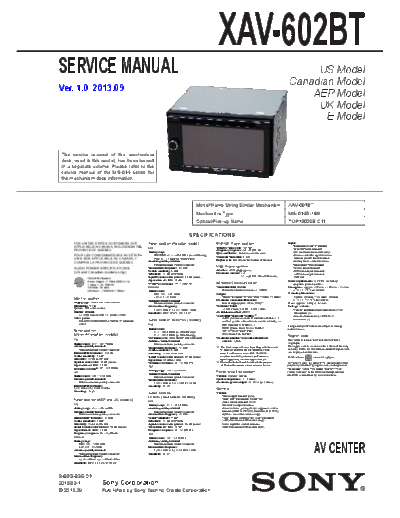 SONY XAV-602BT Service Manual for XAV-602BT