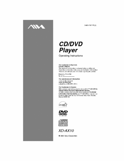aiwa XD AX10 Operating Instructions