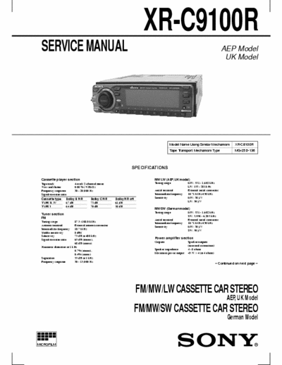 Sony XR-C9100R Service Manual