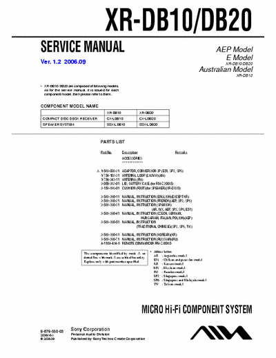 Aiwa XR-DB10/DB20 Aiwa XR-DB10/DB20 MICRO Hi-Fi COMPONENT SYSTEM  Ver 1.2 2006.09