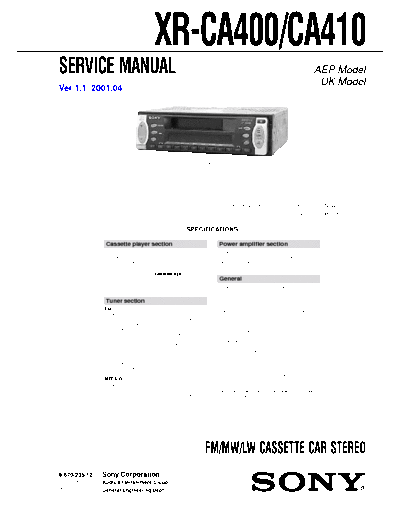 Sony XR-CA400-CA410 service manual for car radio SONY XR-CA400 CA410
