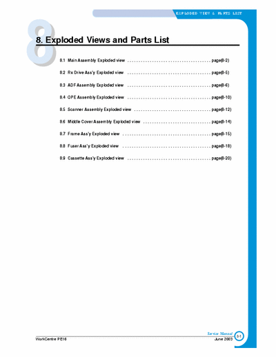 Xerox WorkCentre PE16 Exploded Views and Parts List