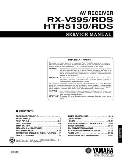 Yamaha RX-V395-RDS Service manual