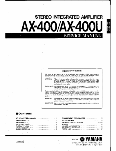 Yamaha AX400 integrated amplifier (all files: http://www.eserviceinfo.com/service_manual/datasheets_a_0.html )