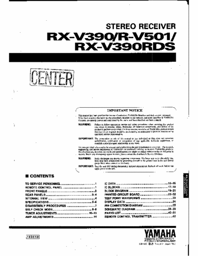 Yamaha RXV390, RXV501 receiver