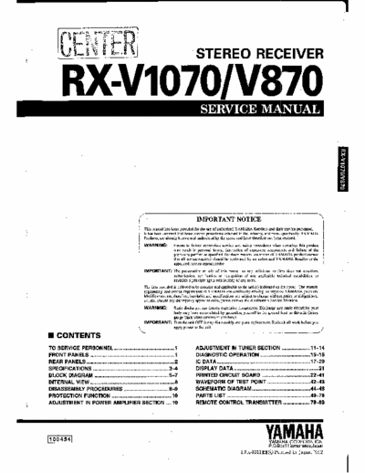 Yamaha RXV870, RXV1070 receiver