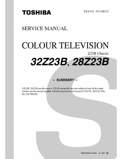TOSHIBA 28Z23B service manual
