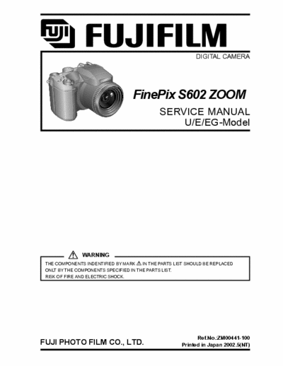 Fujifilm finepix S602z service Manual