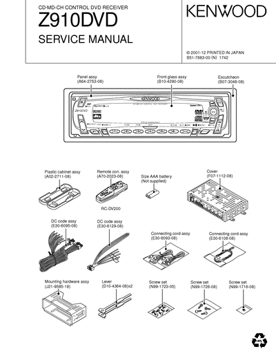 Kenwood Z910DVD DVD RECEIVER SERVICE MANUAL