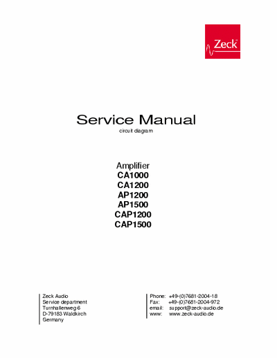 Zeck CA1000, CA1200, CA1500 power amplifier