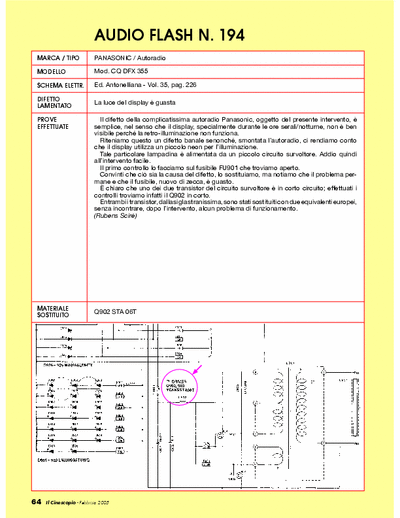 Panasonic CQ-DFX355 Car-audio repair. Guasto: luce display spenta [STA06T]