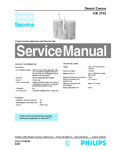 Philips HX2745 Service Manual Dental Centre Sensi - pag. 3