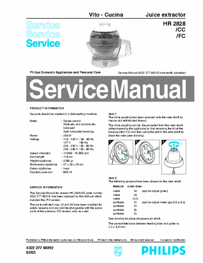 Philips HR2828 Service Manual ser. Vito-Cucina - pag. 4