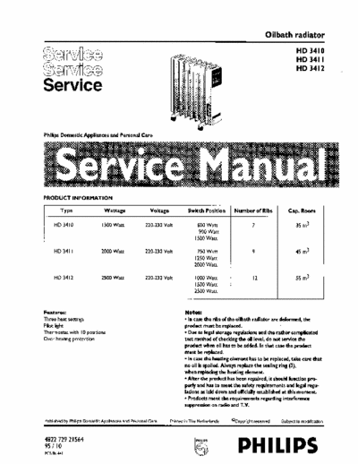 Philips HD3410, HD3411, HD3412 Service Manual 95/10 - pag. 2