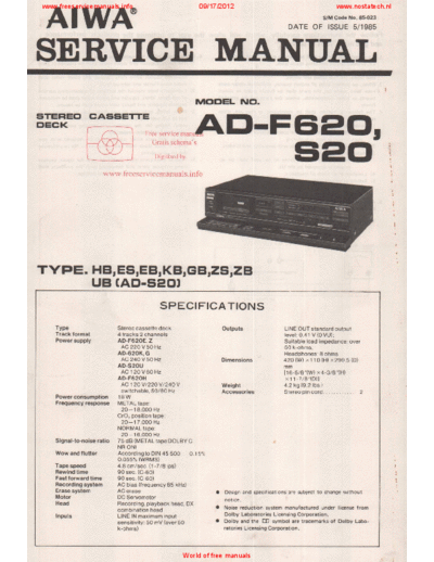 Aiwa AD-F620 Stereo cassette deck service manual