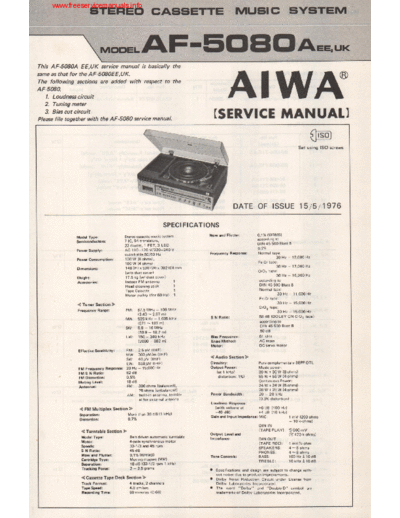 Aiwa AF-5080A Stereo cassette music system service manual