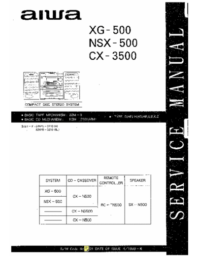 AIWA NSX-500 ; XG-500 ; CX 3500 Manual de Servicio Tecnico Aiwa modelos NSX-500 ; XG-500 ; CX 3500 ( Lo busque por todos lados y alfin lo encontre y ensima Gratis! Desde Argentina Para Todos!!)