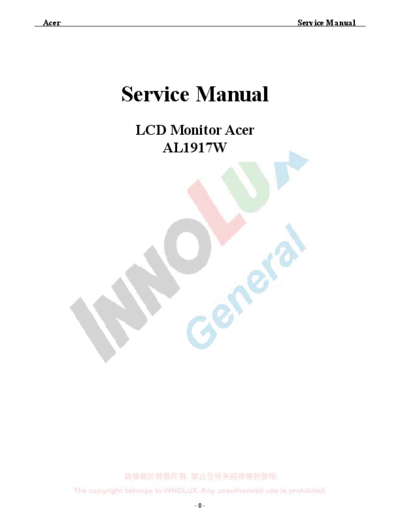 Acer AL1917W Service Manual
LCD Monitor Acer
AL1917W