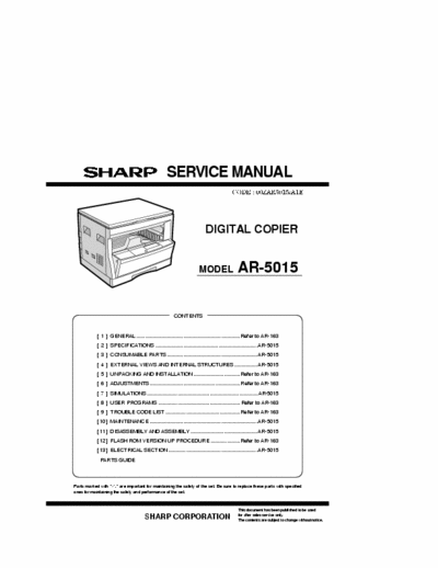 Sharp AR 5015 Service manual for Sharp Ar 5015