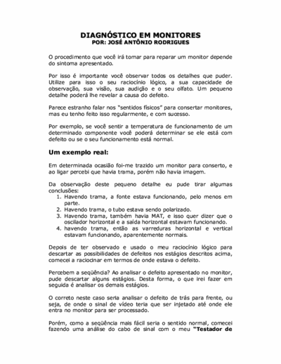   Artigo de demonstração sobre como realizar um diagnóstico em monitores