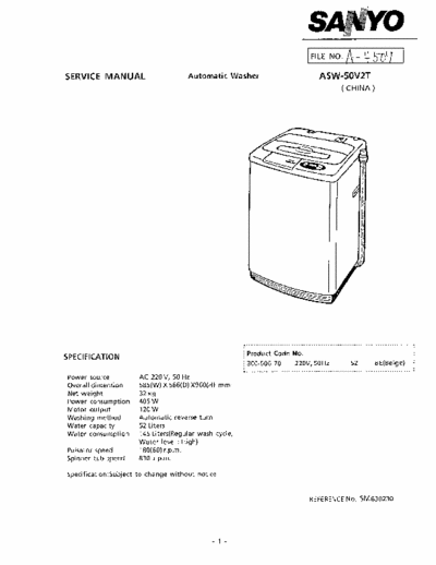 sanyo ASW-50V2T service manual