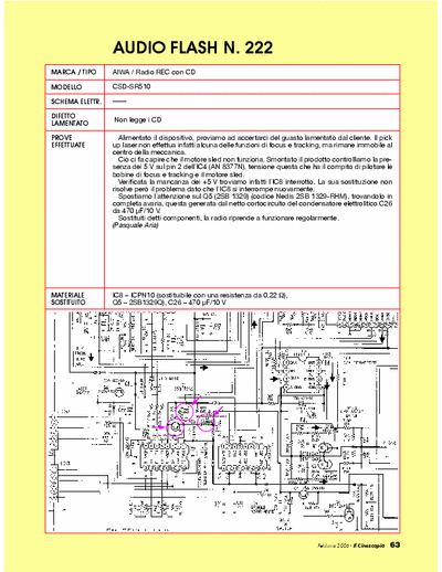 Aiwa CSD-SR510 audio repair - guasto: non legge i CD [ICPN10, 2SB1329Q]