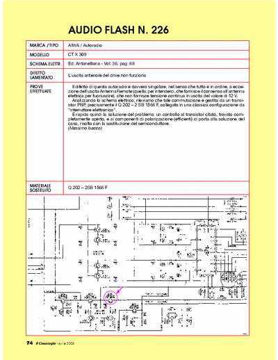 Aiwa CT-X309 Car-audio repair. Problem: Uscita anteriore non funziona. [2SB1566F]