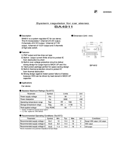 ROHM BA4911 Datasheet for BA4911.