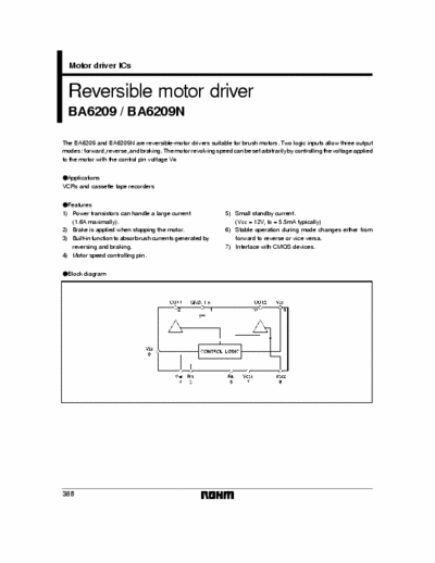 Rohm BA6209 Reversible motor driver BA6209 / BA6209N