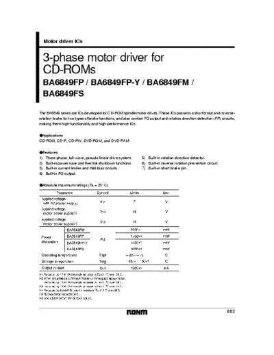 Rohm BA6849FP 3 phase CD-ROM/DVD-ROM motor driver